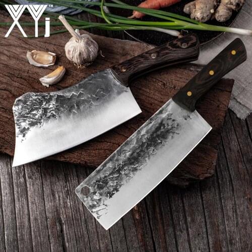 XYj Cleaver Knife Professional Forged Knife Chinese Meat Chopping Cutting Bone Forged Steel Wenge Wood Handle Kitchen Cutlery