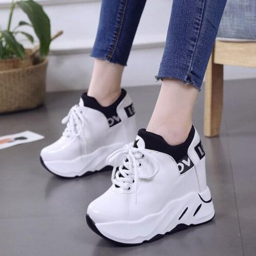 Womens Vulcanized Sneakers 2021 Breathable PU Leather Shoes Women Platform Height Increased Shoes 12 CM Thick Sole White Shoes