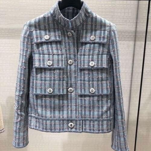 2020 spring/fall luxury tweed jacket slim runway women wool weave stand collar designer coat jacket top quality