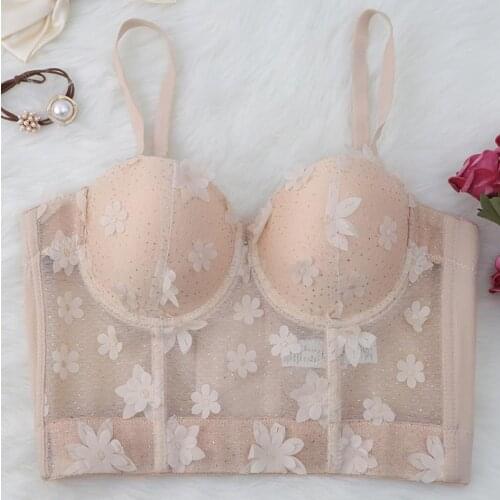 Underwear Women Sexy Stage Outer Wear Camisole Mesh Perspective Bustier Bra Corset Backless Cropped Top Applique Sequined Tanks