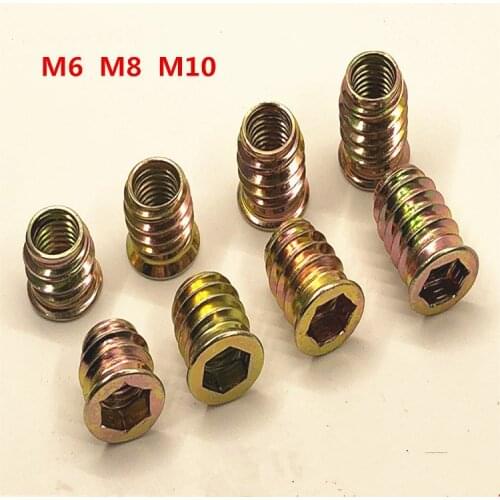 20Pcs M6 M8 M8 Zinc Alloy Iron Inside And Outside Teeth Embedded Hex Nut Wood Furniture Nut