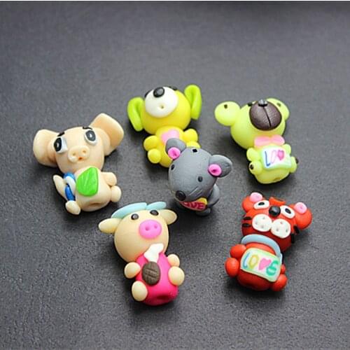 30pcs/lot Mixed patterns cute 3D animals polymer clay craft DIY phone/keychain making