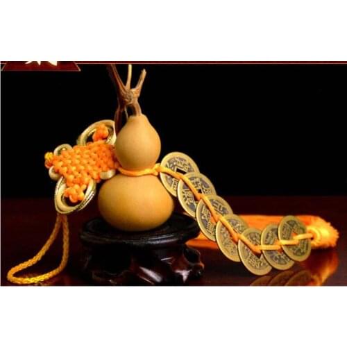 4-6CM 12PCS SETS Natural gourd copper five emperors' coin gold yellow Chinese knot Small gourd factory wholesale