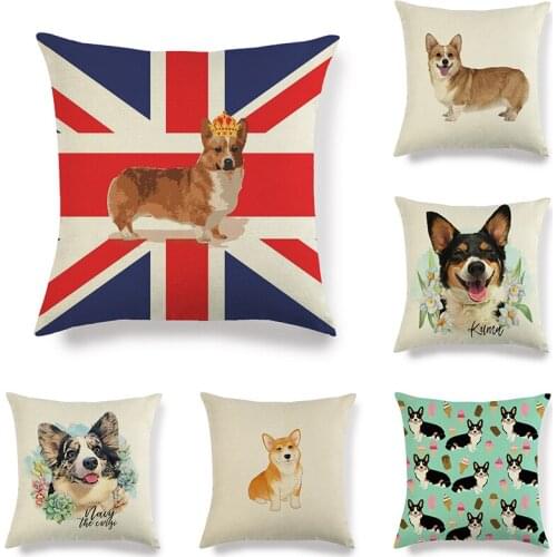 45cm*45cm pet dog corgi design linen/cotton throw pillow covers couch cushion cover home decorative pillow covers