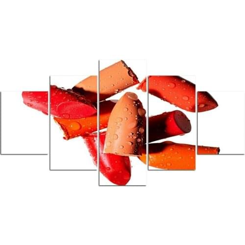 No Framed Canvas 5Pcs Red Lipstick Beauty Salon Wall Art Posters Prints Pictures Paintings Home Decor for Living Room Decoration