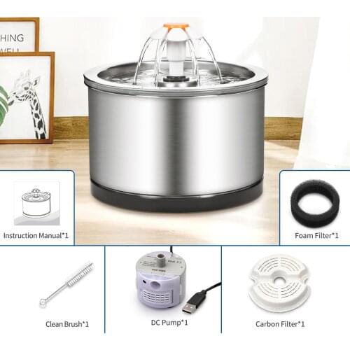 2.5L Pet Dog Cat Water Fountain Automatic Cat Water Dispenser Ultra Quiet Cat Drinking Feeder SUS304 Stainless Steel Pet Drink