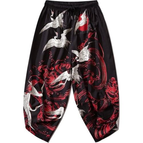 Japanese Style Pants Man Harlan Pants Wide Leg Pants Leisure Kimono Streetwear Trend Harajuku Leisure Trousers Yukata Embroidery