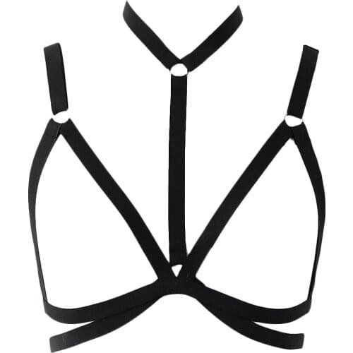 Open Chest Harness Bra Two-piece Combination Black Woman Body Harness Sexy Lingerie Pastel Goth Bondage Body Belt