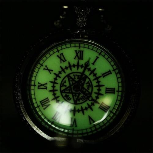 Luminous Roman Numerals Japanese Anime Theme Quartz Pocket Watch Black Necklace Pendant Clock Gifts for Kids Students
