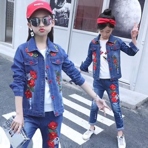 Childrens clothing girls autumn suits 2019 new Korean baby girl denim two sets of spring children clothes tide for 4 to 14 year