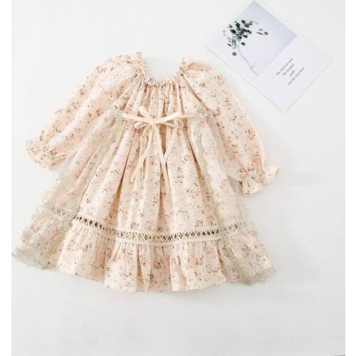Children Dress Girls Autumn New Retro Floral Two-piece Dress Bud Silk Gauze Aprons Flower