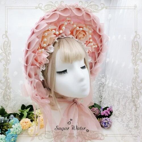 Anthony Cake Flower Bead Chain BNT Hair Accessories BB Hat Handmade Sweet Lolita Tea Party Princess Adjustable Bandge Bonnet