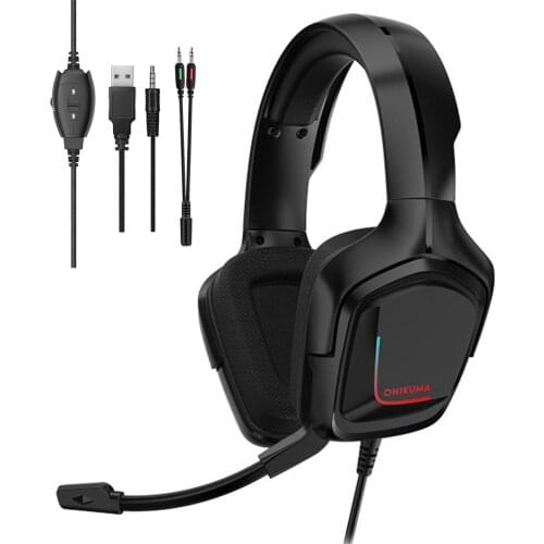 K20 RGB Gaming Headset Headphone with Microphone LED Light Surround Sound Bass PC Gamer Headphone for Xbox One PS4 Phone Laptop