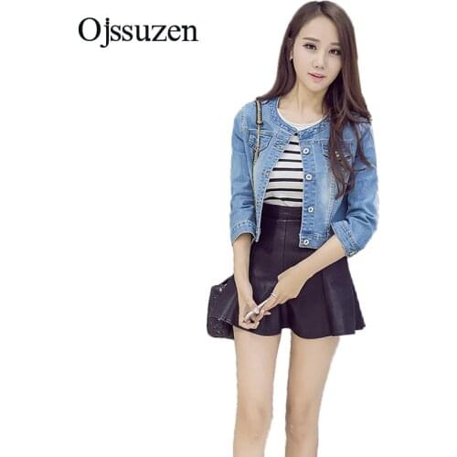 Basic Coats Ladies Denim Jackets Sweet Womens Spring Jeans Jackets Vintage O Neck Short Jeans Jacket Women Slim Mantel Damen