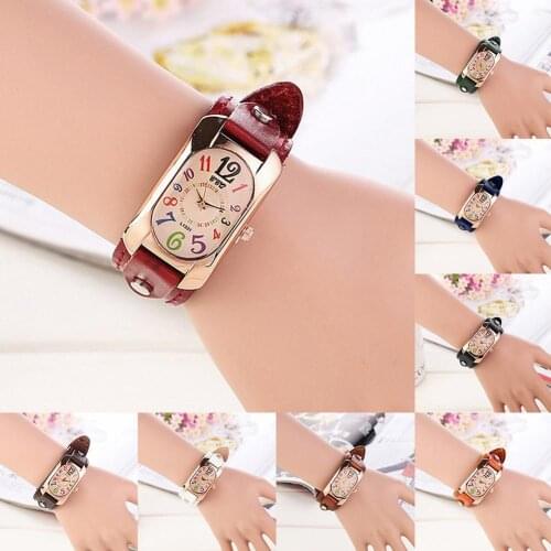 Hot Sales Vintage Faux Leather Women Multi-color Time Scales Analog Quartz Wrist Watch