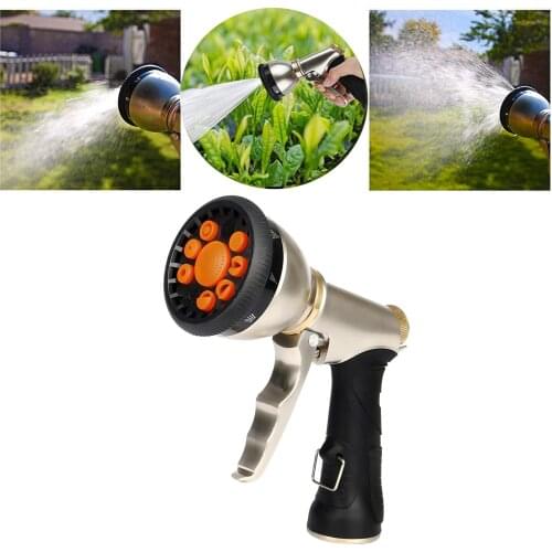 Metal High Pressure Garden Hose Spray Nozzle Head EU Standard with 9 Adjustable Spray Modes for Lawn Garden Washing Cars