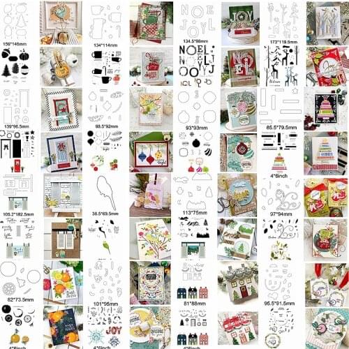 Metal Cutting Dies Match Clear Silicone Stamps Merry Christmas Letter Words Deer Flower House Decorations Round Square Make Card