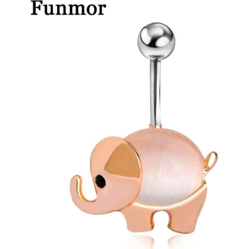 Summer Cute Elephant Gold-color Body Jewelry Women Girls Bikini Piercing Navel Belly Button Rings For Holiday Beach Accessories