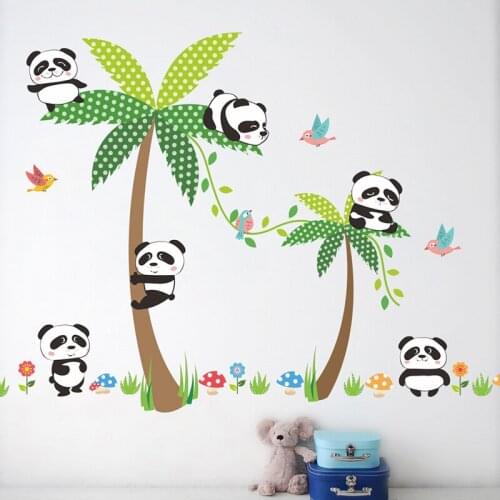 Cute Cartoon Pandas tree Wall Stickers For Kids room baby gift Nursery home decor animals decals mural art free shipping