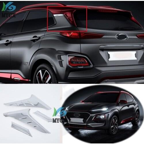 For Hyundai Kona 2018 2019 2020 SUV ABS Chrome Plated Rear Window Spoiler Cover Trim Triangle Garnish Molding Car Accessories
