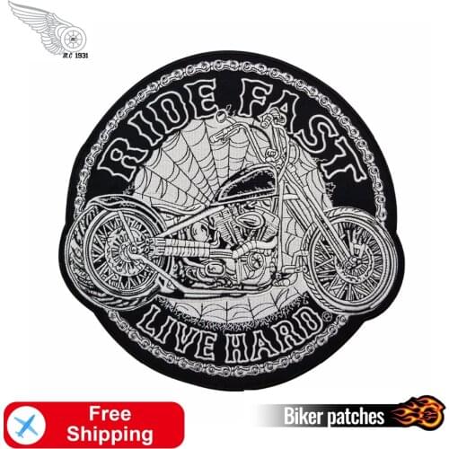 Rider Fast Live Hard Large Size Embroidery Iron on Applique Patch for Clothing Accessories Motorcycle DIY 3D Badge MC Club