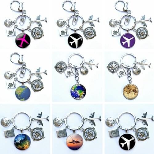 2020 New World Airplane Map Keychain Travel Discovery Discover Glass Dome Cabachon Airplane Map Charm Pendant Keychain Gift