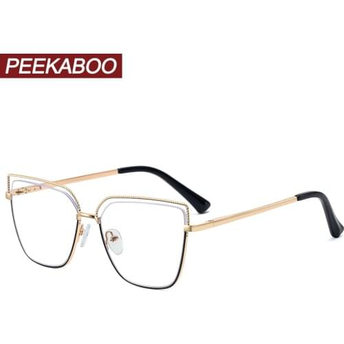 Peekaboo big women fashion glasses anti blue light half frame metal gold cat eye glasses frame female clear lens semi-rimless