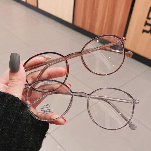 SO&EI Fashion Ultralight TR90 Round Women Glasses Frame Clear Anti-Blu-Ray Optical Eyewear Men Stainless Steel Wire Arm Frame