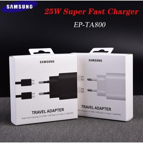 SAMSUNG Original 25W USB-C Super Adaptive Fast Charge Charger EP-TA800 USB C To Type C Cable For Galaxy Note 10 Plus 20 S20 S20