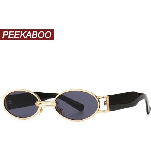 Peekaboo punk style retro oval sunglasses men metal uv400 gold round sun glasses for women 2021 vintage accessories male