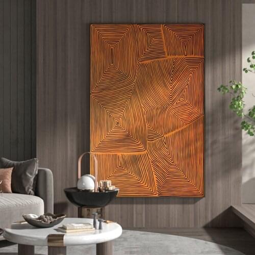 Simple and modern abstract black and white line orange art sitting room porch mural prints poster canvas decorative picture