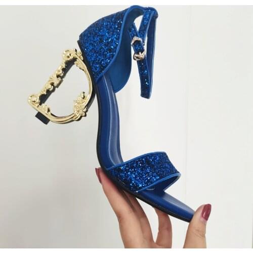 New Sexy Women Sandals Shoes High Quality High Heels Black Beige Blue Summer Dress Party Wedding Shoes Gladiator Sandals 34-42