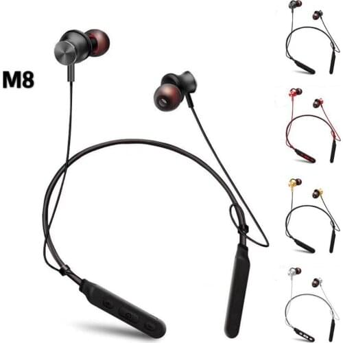 M8 Sport Bluetooth Neckband Earbuds Headphones Wireless Stereo 10 Hrs Noise Cancelling Headphones With Microphone For Smartphone