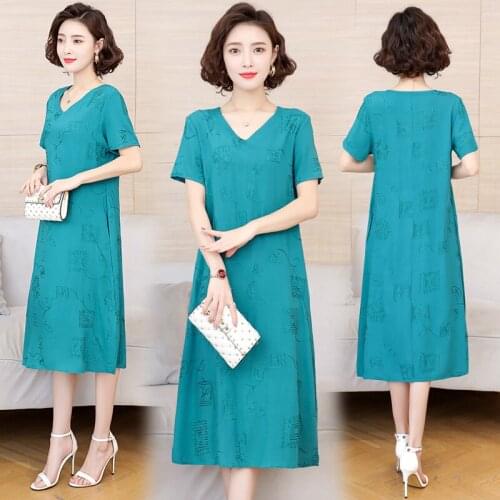 2021 New Style Women Summer Dresses V-neck Cotton Plus Size Vestidos Robe Femme 5XL Vintage Dress A-line Casual Short Solid