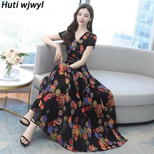 Spring Summer Vintage Print Boho Sundress Plus Size Elegant Women Party Vestido 2021 New Floral Chiffon Bodycon Beach Maxi Dress