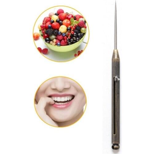Camping Picking Teeth Self-Defense Fruit Fork Toothpick Portable Titanium Alloy Push-pull Spring Design Multi-function Copper