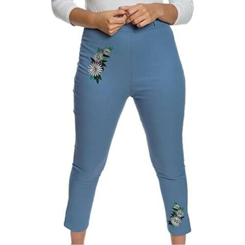 2021 Women Vintage Light Blue Casual Slim Straight Pants Retro Female Chic Side Zipper Summer Long Trousers