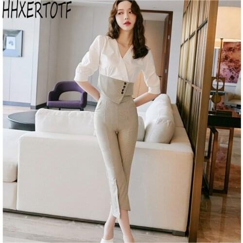 2021 Summer Fashion OL temperament Plaid 2 Piece Sets Women Short Sleeve Tops + plaid Pants Suits Sets