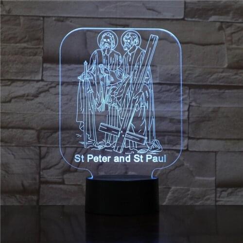 St Peter and St Paul of God 3D Acrylic LED Night Light Illusion Home Decor Optical Lamp Lighting USB Touch Luminous Gift 1798