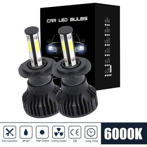 4 Sides H4 H7 H11 H13 9005 9006 5202 LED Car Headlight Fog Lamp Bulbs 6000K 8000LM 52W Headlamp Fog Light Bulbs IP68 Waterproof