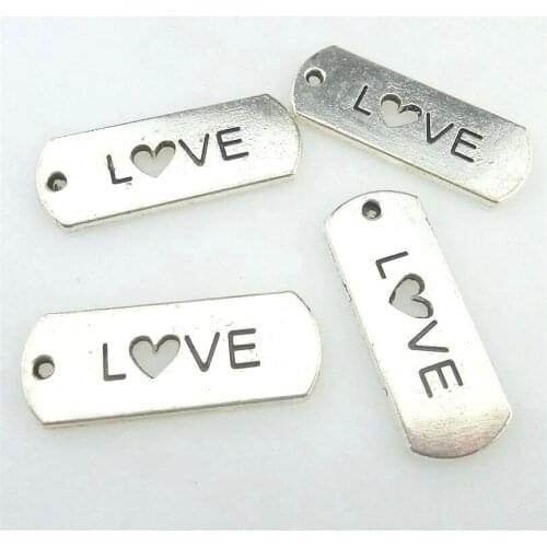 5pcs Antique Sliver Love Heart Message Letter Tag Charm DIY Metal Charms for Jewelry Making 34*13mm 17809