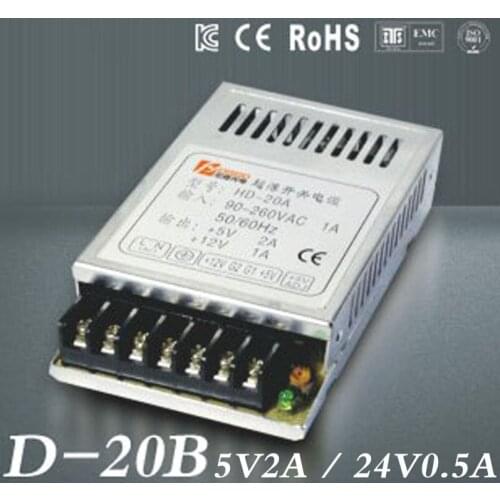 5V/2A 24V/0.5A Ultra mince double sortie alimentation pour LED light Strip SMPS 85 V - 264 V AC entree 5 V 24 V sortie(D-20 B )