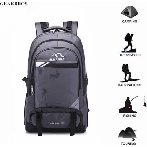 65L Backpack Outdoor Sports Bag Mountain Rucksack Climbing Bag Hiking Camping Fishing Waterproof Wear-resisting Nylon Bag