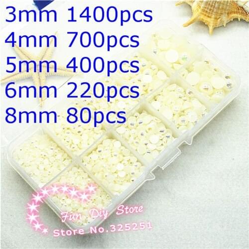 AB beige flat back pearl 3 4 5 6 8mm 2800pcs ABS half pearl