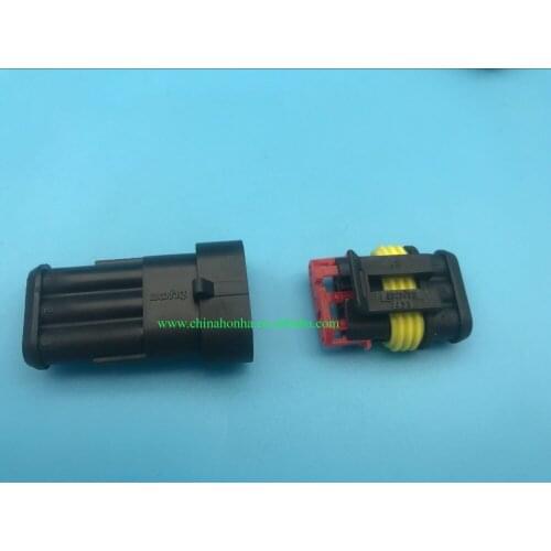 Free shipping 100set/lot 3 way/pin Male and Female Socket Housing Superseal Automobile Motorcycle Connector Plug