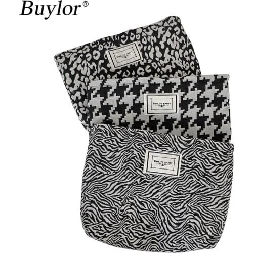Buylor Female Bag Leopard Print Plaid Cosmetic Bag Large Capacity Women Cosmetic Pouch Travel Make Up Storage Bag Beauty Cases