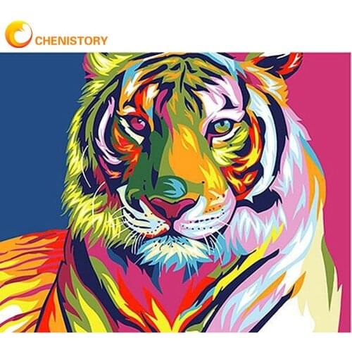 CHENISTORY DIY Framed Oil Painting By Numbers Kits Colorful Tiger Animal Paint By Number 40x50cm Framed On Canvas Home Decor