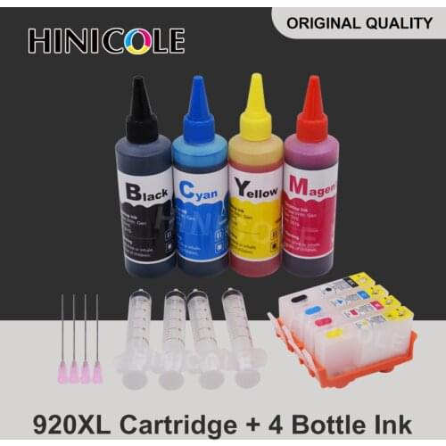 HINICOLE Refill Ink Cartridge for HP920 For HP 920 XL Officejet 6000 6500 6500A 7000 7500 7500A Printer+ 4 Color 100ml Dye Ink