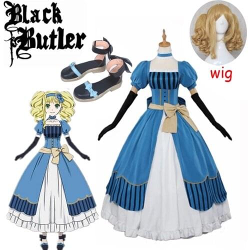 Black Butler Kuroshitsuji Elizabeth Midford(Lizzy)Party Luxury Dress Cosplay Costume Full Set Anime Halloween Party Lolita Shoes