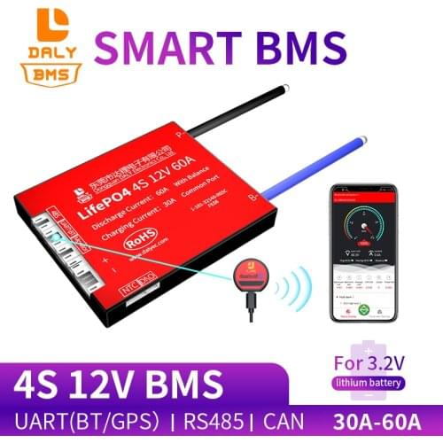 Daly Smart 3.2V 18650 BMS LiFePO4 BMS 4S 12V 30A 40A 50A 60A BMS with Bluetooth UART RS485 CAN NTC Function